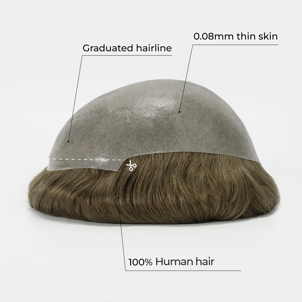 0.08mm Wholesale Skin Hair System for Men Thin Skin Toupee Factory