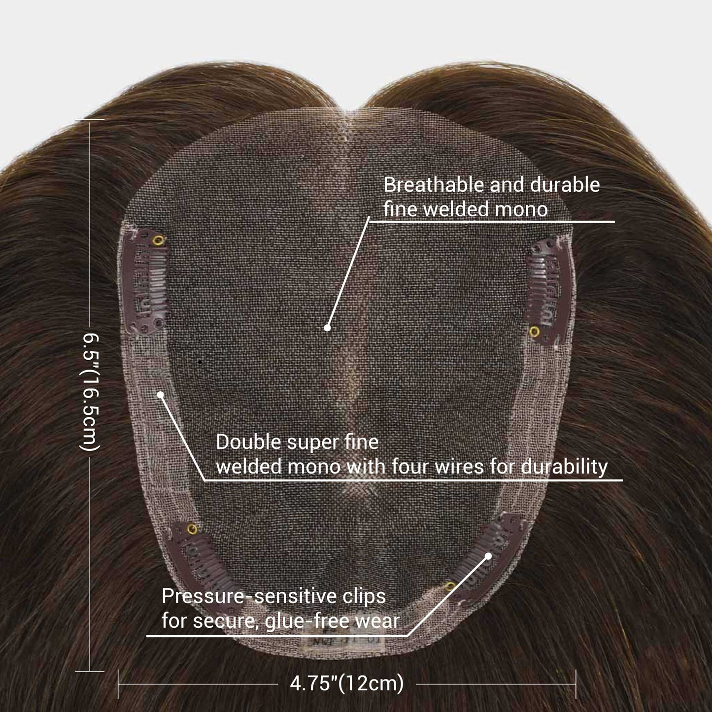 Fine Welded Mono Human Hair Topper with Cuticle-Aligned Mongolian Hair