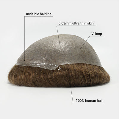 0.03mm Ultra Thin Skin Hair Systems for Men Human Hair Toupee Suppliers