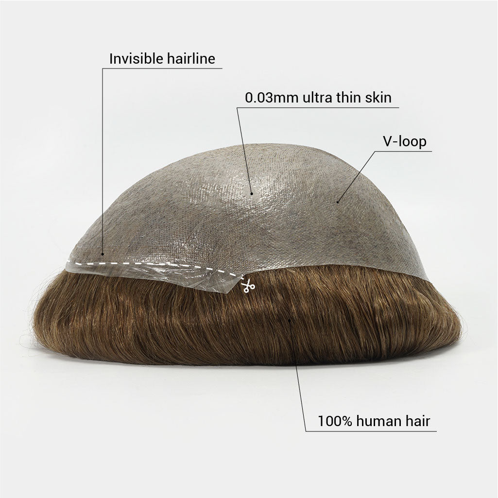 0.03mm Ultra Thin Skin Hair Systems for Men Human Hair Toupee Suppliers