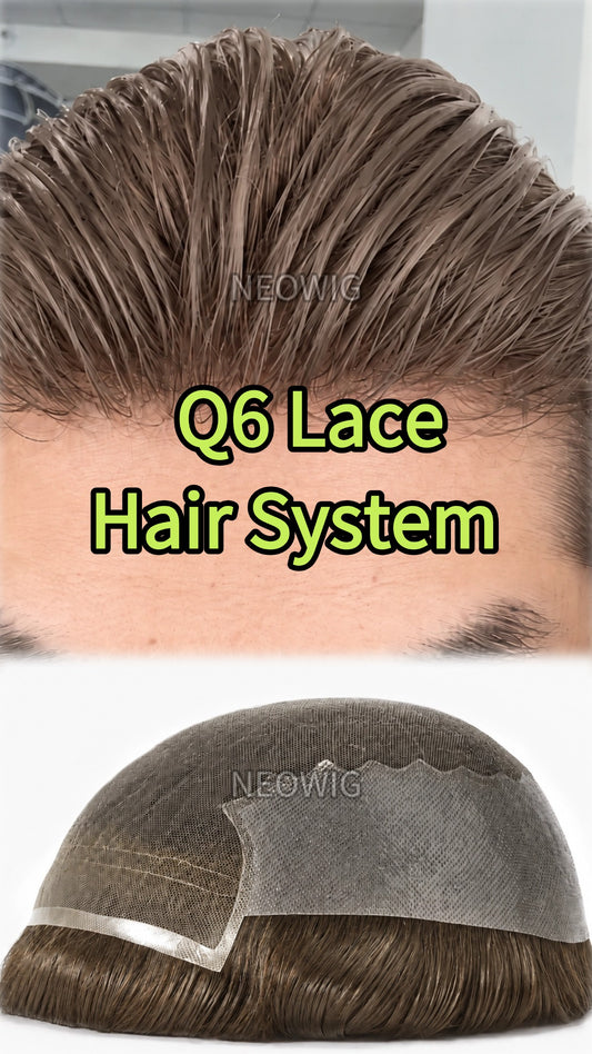 Q6 French Lace Men's Hair System With PU Sides and back
